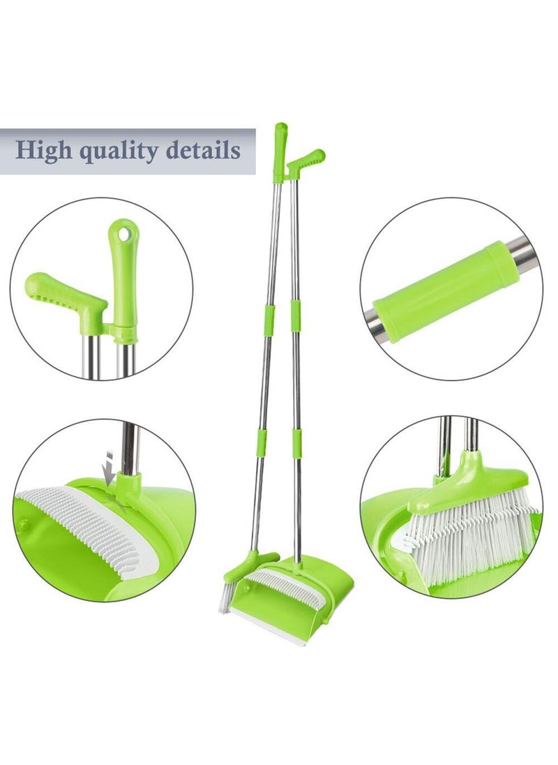 Swift - Broom and Dustpan Set with Long Telescoping Handle Combo Set for Office and Home Standing Upright Sweep Use, Green - Image 1