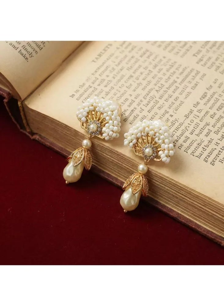 original antique fan-shaped tassel pearl earrings - Image 2
