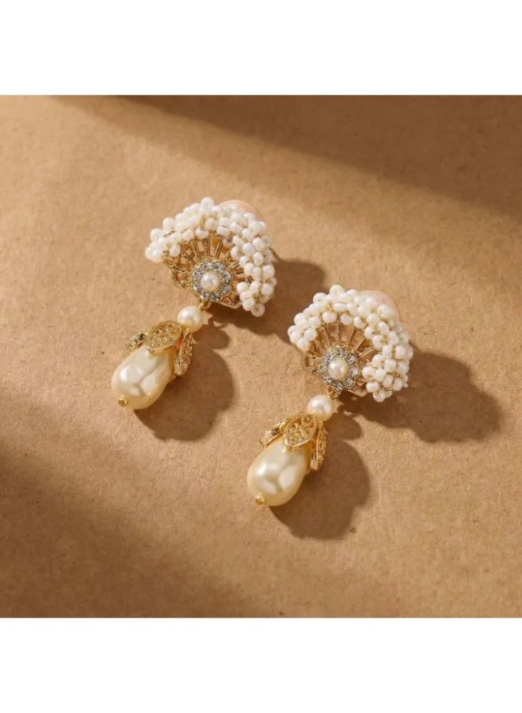 original antique fan-shaped tassel pearl earrings - Image 3