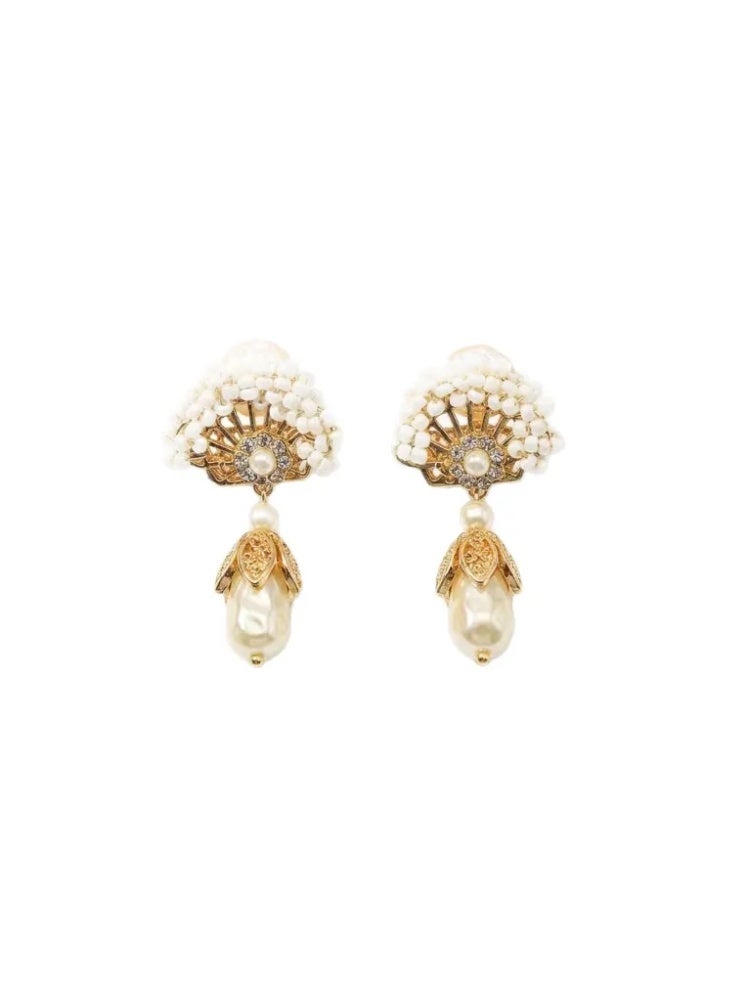 original antique fan-shaped tassel pearl earrings - Image 1