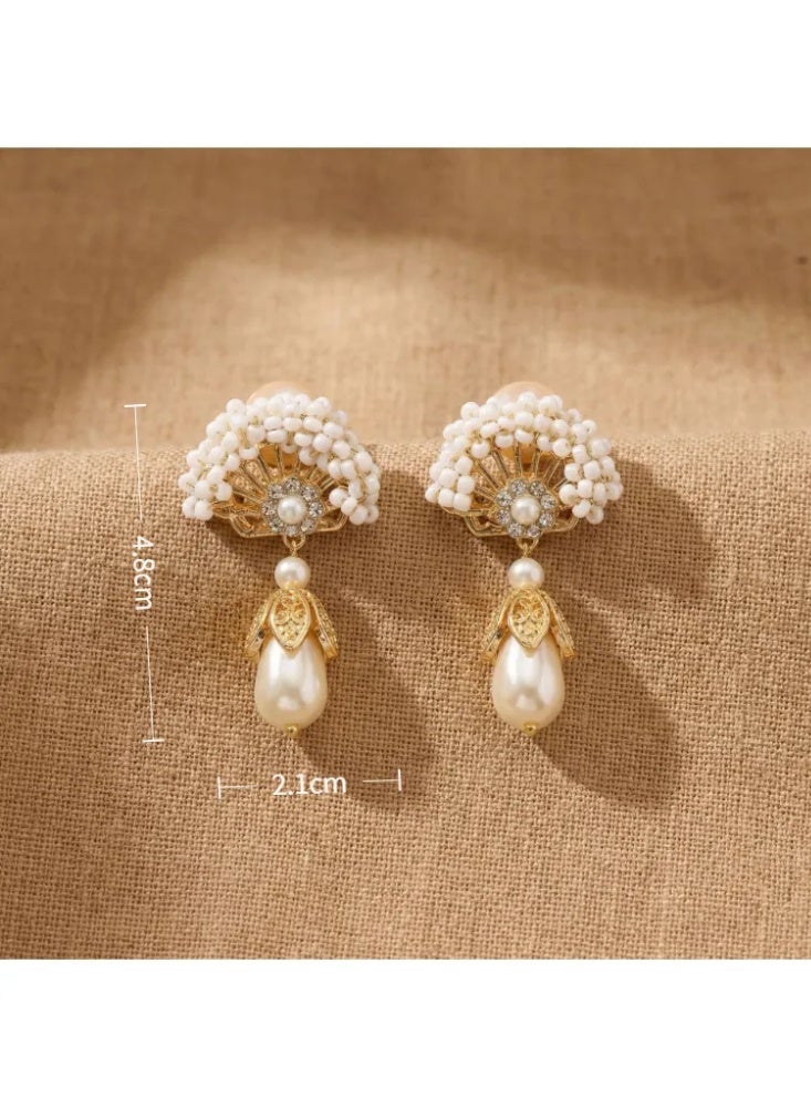 original antique fan-shaped tassel pearl earrings - Image 4