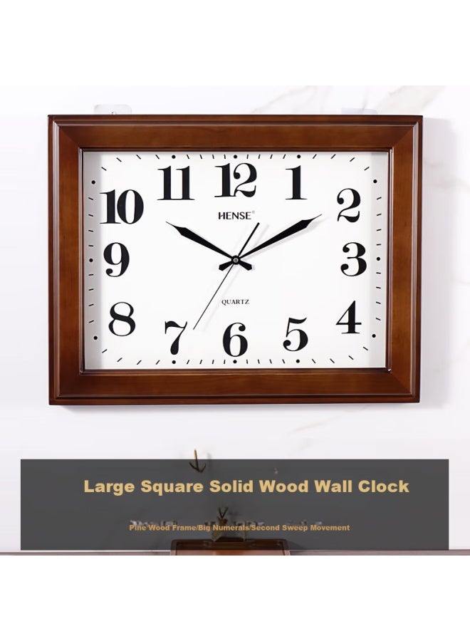 Hense Chinese Style Solid Wood Wall Clock Rectangular Living Room Classic Quartz Clock Hw30 Brown 60cm - Image 5