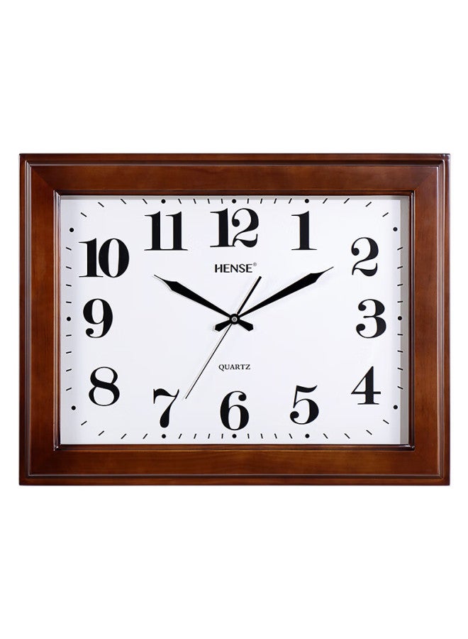 Hense Chinese Style Solid Wood Wall Clock Rectangular Living Room Classic Quartz Clock Hw30 Brown 60cm - Image 1