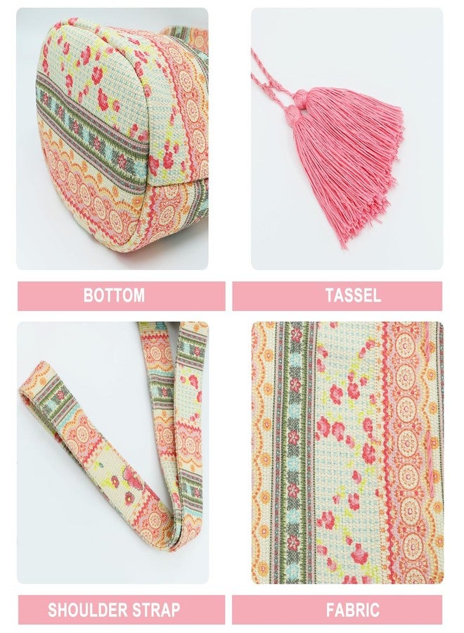 QTKJ Bohemian Floral Canvas Crossbody Bag - Large Capacity Travel Shoulder Bag With Tassels and Drawstring for Daily Use and Vacation Matching - Image 2