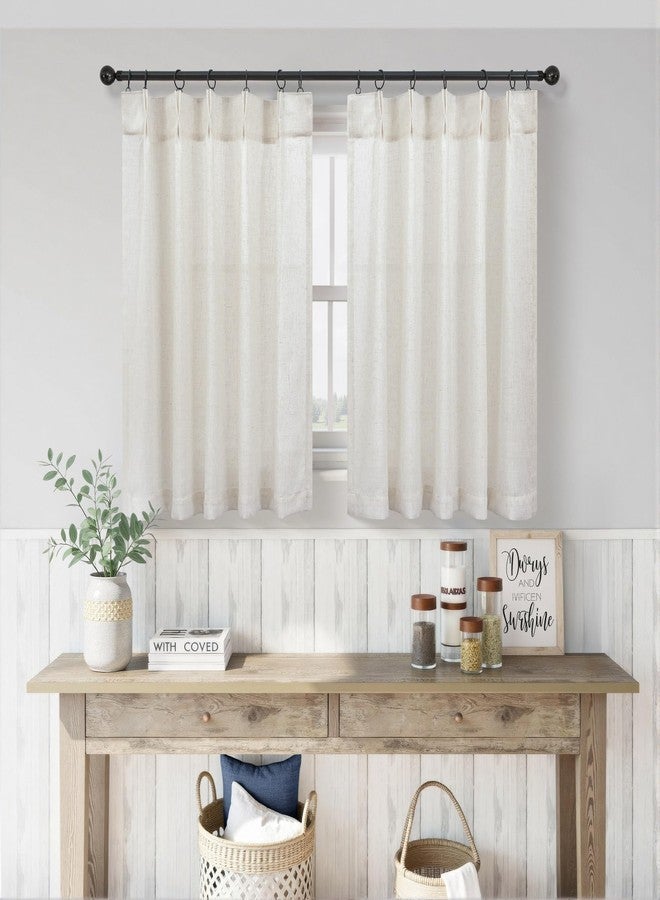 DANCURTON Pinch Pleated Cream Linen Kitchen Curtain 24 Inch Length 2 Panel Set Modern Neutral Short Cafe Curtains with Hooks Light Filtering Semi Sheer Small Window Treatment Tiers for Basement 30x24 2 FT Ivory - Image 5