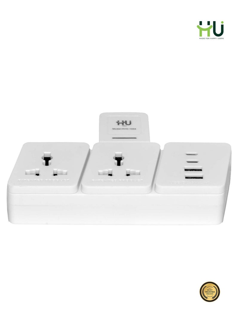 H U محول شاحن متعدد المنافذ USB و Type-C – 2 USB + 2 USB-C محول شحن سريع مع مفتاح طاقة، شاحن حائط مدمج للاستخدام المنزلي والمكتبي والسفر - Image 4
