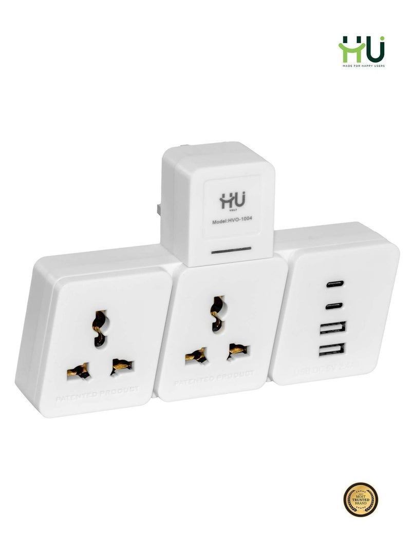 H U محول شاحن متعدد المنافذ USB و Type-C – 2 USB + 2 USB-C محول شحن سريع مع مفتاح طاقة، شاحن حائط مدمج للاستخدام المنزلي والمكتبي والسفر - Image 5