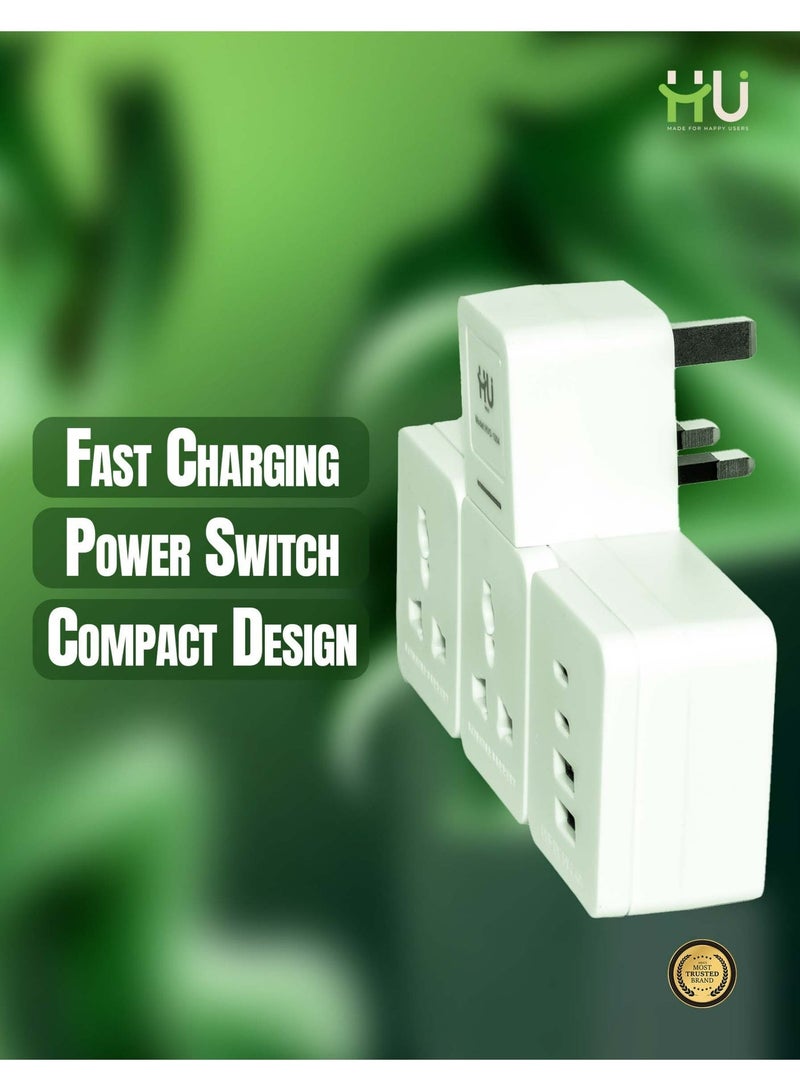 H U محول شاحن متعدد المنافذ USB و Type-C – 2 USB + 2 USB-C محول شحن سريع مع مفتاح طاقة، شاحن حائط مدمج للاستخدام المنزلي والمكتبي والسفر - Image 3