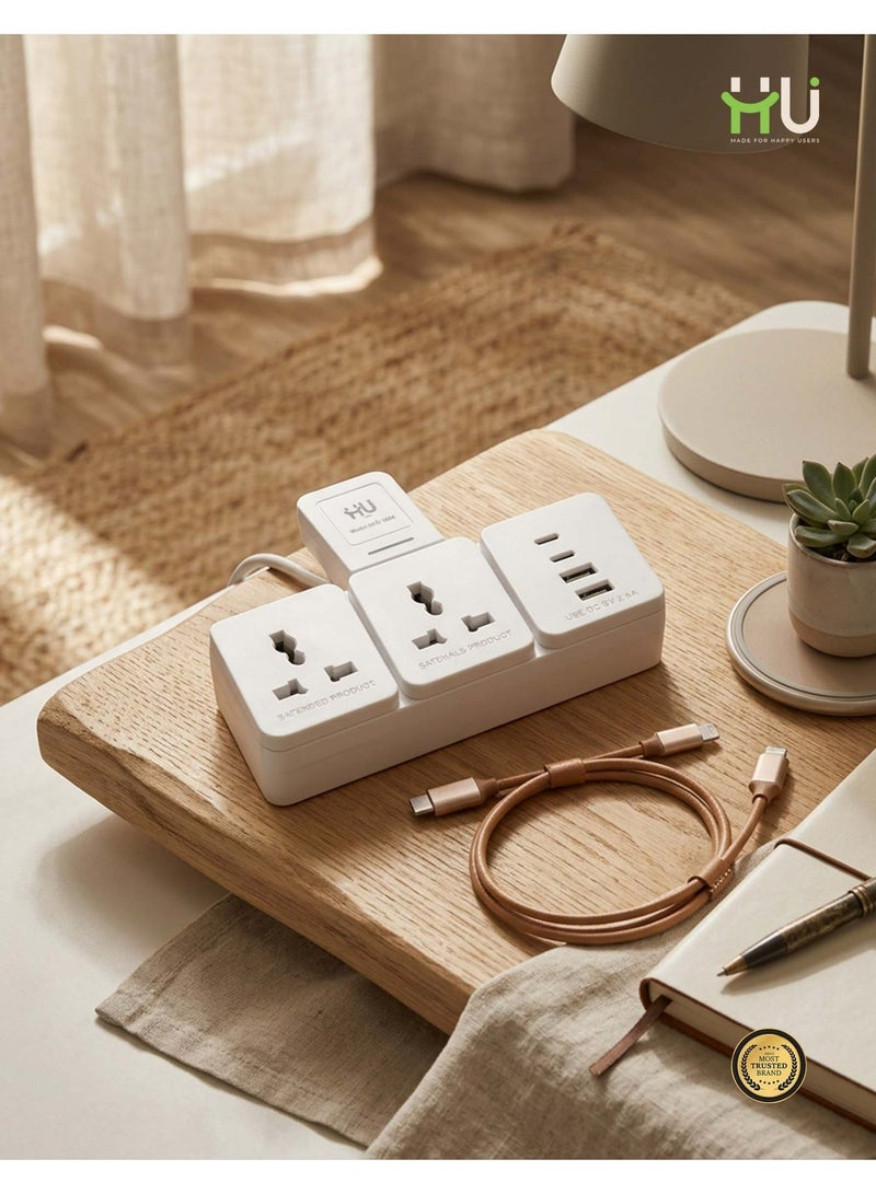 H U محول شاحن متعدد المنافذ USB و Type-C – 2 USB + 2 USB-C محول شحن سريع مع مفتاح طاقة، شاحن حائط مدمج للاستخدام المنزلي والمكتبي والسفر - Image 2