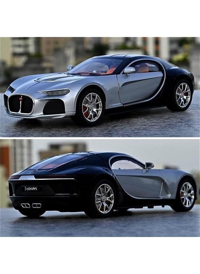 Generic - 1:24 Scale Bugatti Atlantic Alloy Car Model Diecast Toy Vehicles for Kids, with Lights and Music，Gifts for Adults and Children, Decorative Objects, Collectibles. (Silver Black) - Image 1