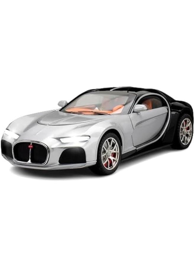 Generic - 1:24 Scale Bugatti Atlantic Alloy Car Model Diecast Toy Vehicles for Kids, with Lights and Music，Gifts for Adults and Children, Decorative Objects, Collectibles. (Silver Black) - Image 1