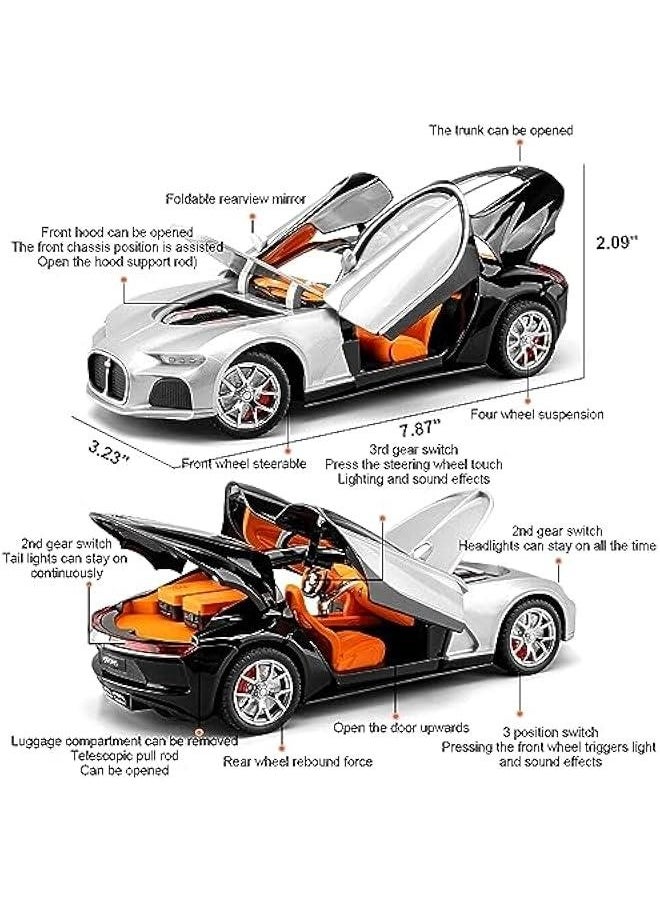 Generic - 1:24 Scale Bugatti Atlantic Alloy Car Model Diecast Toy Vehicles for Kids, with Lights and Music，Gifts for Adults and Children, Decorative Objects, Collectibles. (Silver Black) - Image 1