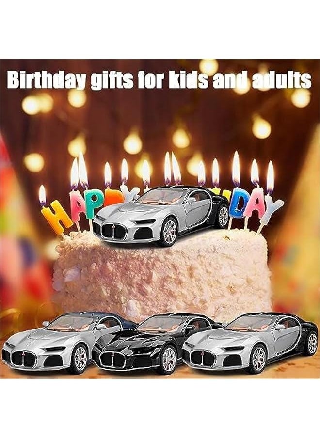 Generic - 1:24 Scale Bugatti Atlantic Alloy Car Model Diecast Toy Vehicles for Kids, with Lights and Music，Gifts for Adults and Children, Decorative Objects, Collectibles. (Silver Black) - Image 1