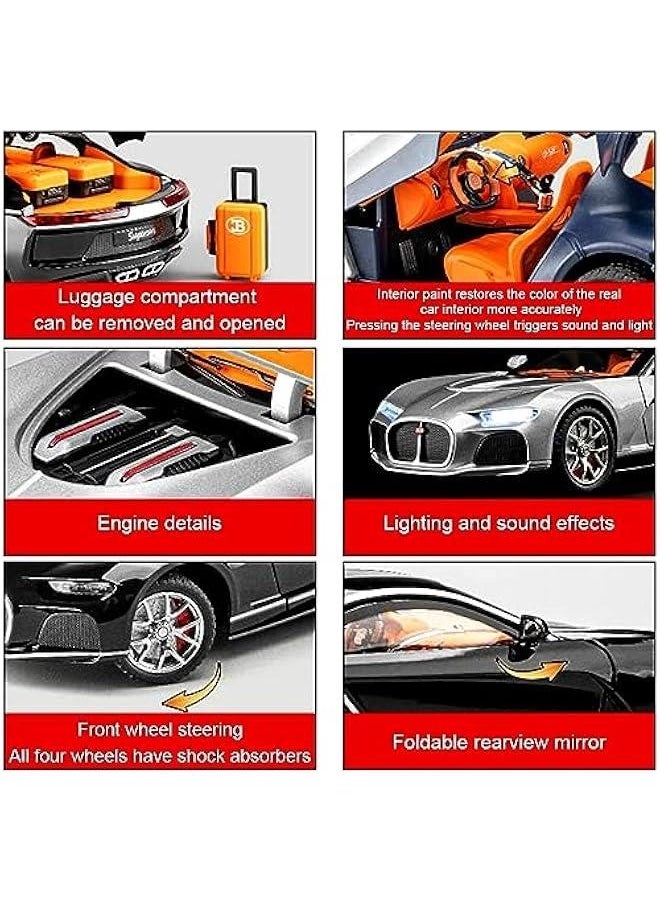 Generic - 1:24 Scale Bugatti Atlantic Alloy Car Model Diecast Toy Vehicles for Kids, with Lights and Music，Gifts for Adults and Children, Decorative Objects, Collectibles. (Silver Black) - Image 1