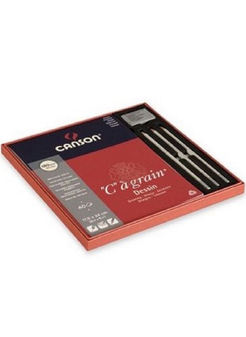 CANSON - Canson sketch 40 sheets 180 gm + 3 pencils + charcoal eraser - Image 1