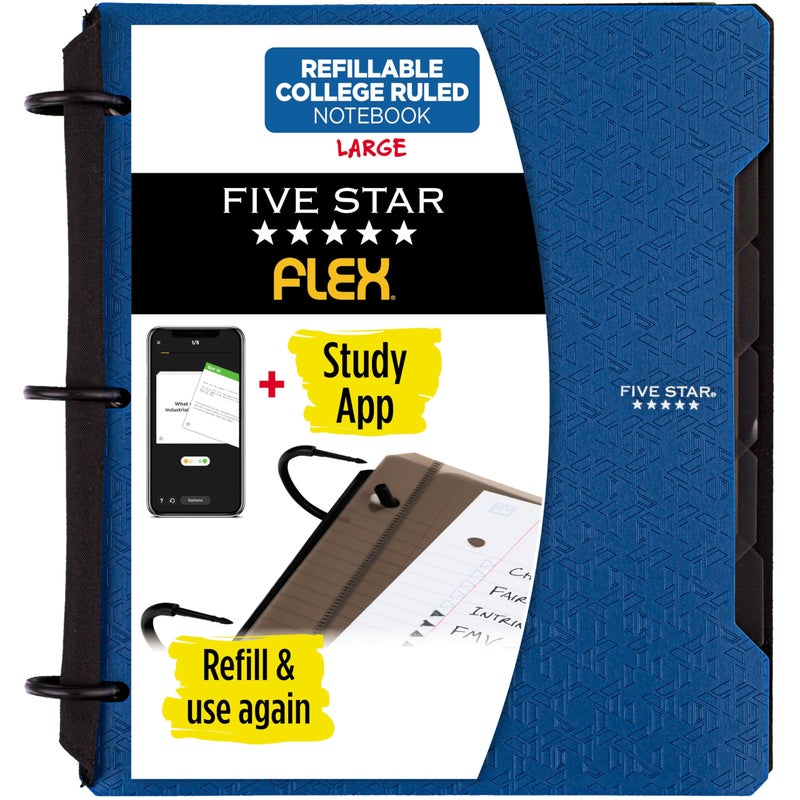 Five Star Flex Refillable Notebook Study App College Ruled Paper and 1 Inch TechLock Ring Binder with Pockets Tabs and Dividers 200 Sheet Capacity Pacific Blue 293280AD2