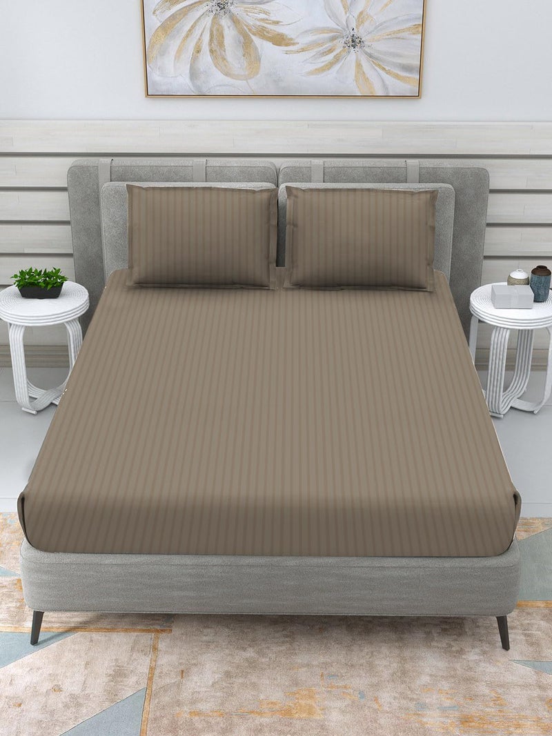 UmI. Umi Super Soft Brushed Microfiber Cotton Satin Striped 72X78Inches 6X65Feet Fitted Bedsheet with 2 Pillow CoversAll Around Elastic Fitted bedsheet with Pillow Covers - Image 1