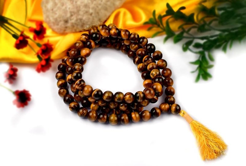 WorldwideGems Natural Tiger Eye Mala 108 Beads Original Tiger Eye Stone Mala Original Certified Golden Brown Color Bead AAA+++ Tiger Eye Gemstone Mala Tiger Eye Crystal Mala for Men & Women - Image 1