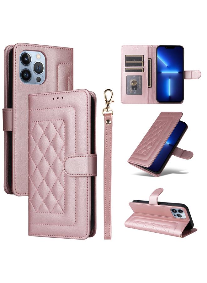 S-TOP Case For iPhone 13 Pro Max Diamond Lattice Leather Flip Phone Case - Image 1