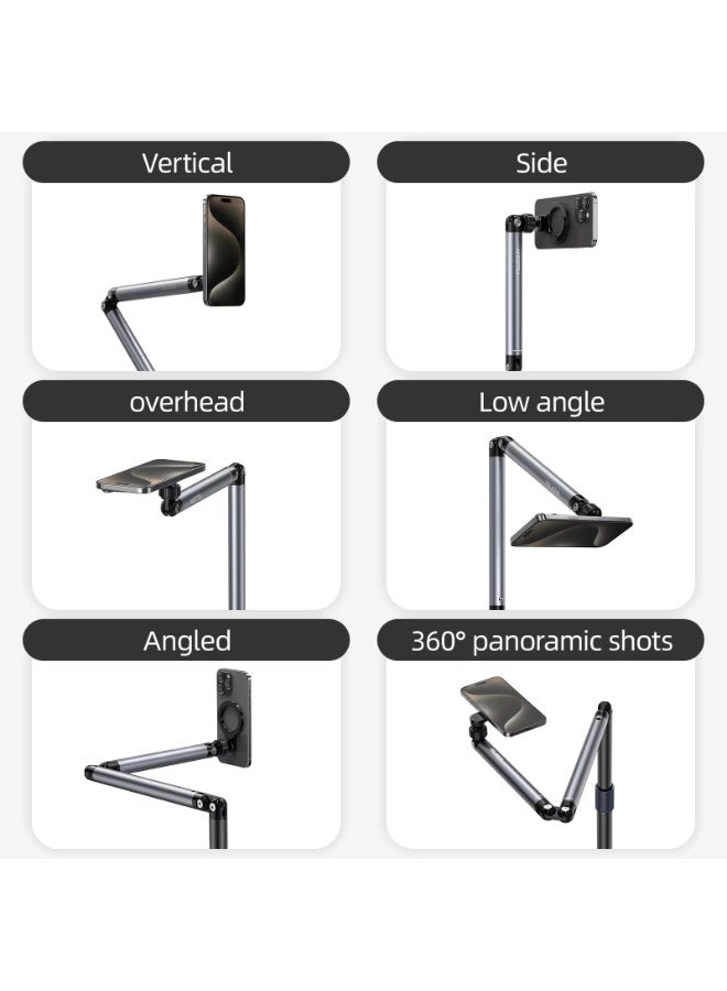 Adjustable Magnetic Aluminum Phone Tablet Floor Stand Holder for Live Streaming & Bed Lazy Arm - Image 5