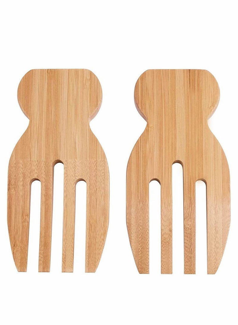 Excefore أيدٍ سلطة من الخيزران، خلاط سلطة، مجموعة مخالب سلطة، أيدٍ سلطة من الخيزران، أدوات تقليب سلطة خشبية، أدوات سلطة مخصصة، عبوة من 2 - Image 1