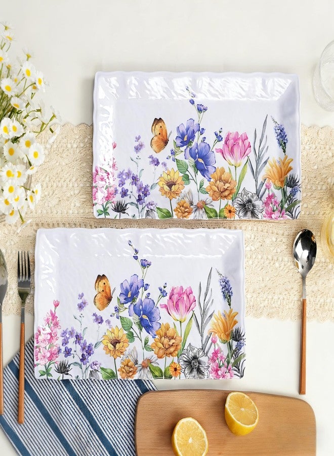 Lechoo 14.5" Rectangular Serving Platter, 2pcs White Melamine Serving Trays for Party, Flower and Butterfly Serving Platter for Appetizer Fruits, Serving Dishes for Entertaining, Large Serving Plates - Image 5