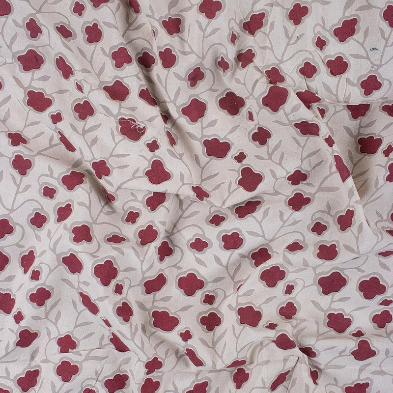 DMAASA Grey Red Floral Kashish Print Pure Cotton Running Fabric 25 Meter Long x 44 Inch Wide - Image 4