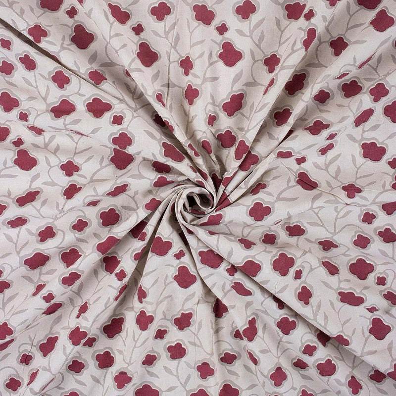 DMAASA Grey Red Floral Kashish Print Pure Cotton Running Fabric 25 Meter Long x 44 Inch Wide - Image 3