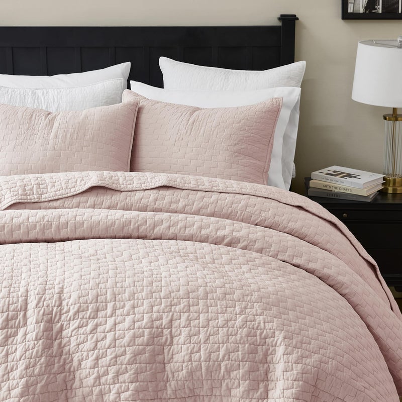 palassio Pink 100% Cotton Quilt Queen Size Bedding Sets with 2 Pillow Shams, Textured Lightweight Soft Bedspread Shabby Chic Coverlet, Quilted Comforter Bed Cover for All Season, 3 Pieces - Image 4
