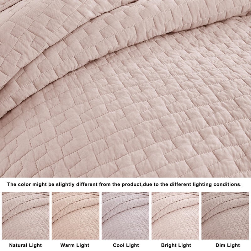 palassio Pink 100% Cotton Quilt Queen Size Bedding Sets with 2 Pillow Shams, Textured Lightweight Soft Bedspread Shabby Chic Coverlet, Quilted Comforter Bed Cover for All Season, 3 Pieces - Image 2