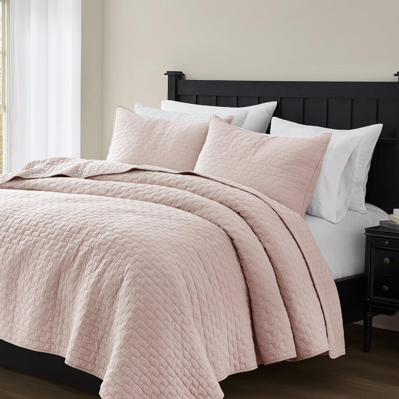 palassio Pink 100% Cotton Quilt Queen Size Bedding Sets with 2 Pillow Shams, Textured Lightweight Soft Bedspread Shabby Chic Coverlet, Quilted Comforter Bed Cover for All Season, 3 Pieces - Image 5