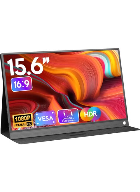 15.6'' Portable Monitor, 1080P FHD Plug&Play Travel Laptop Monitor w/Smart Cover, USB-C HDR Portable Second Computer Display, Portable Game External Screen for PC Phone Mac Xbox PS4/5 Switch