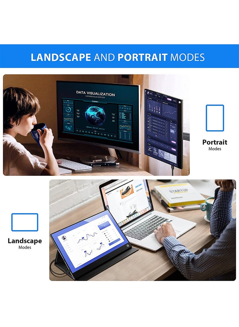 HILUKE - 15.6'' Portable Monitor, 1080P FHD Plug&Play Travel Laptop Monitor w/Smart Cover, USB-C HDR Portable Second Computer Display, Portable Game External Screen for PC Phone Mac Xbox PS4/5 Switch - Image 1
