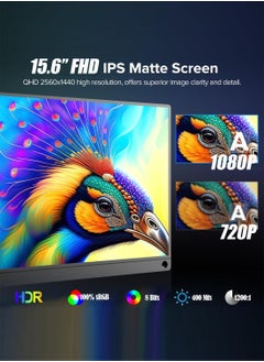 HILUKE 15.6'' Portable Monitor, 1080P FHD Plug&Play Travel Laptop Monitor w/Smart Cover, USB-C HDR Portable Second Computer Display, Portable Game External Screen for PC Phone Mac Xbox PS4/5 Switch  - Image 2