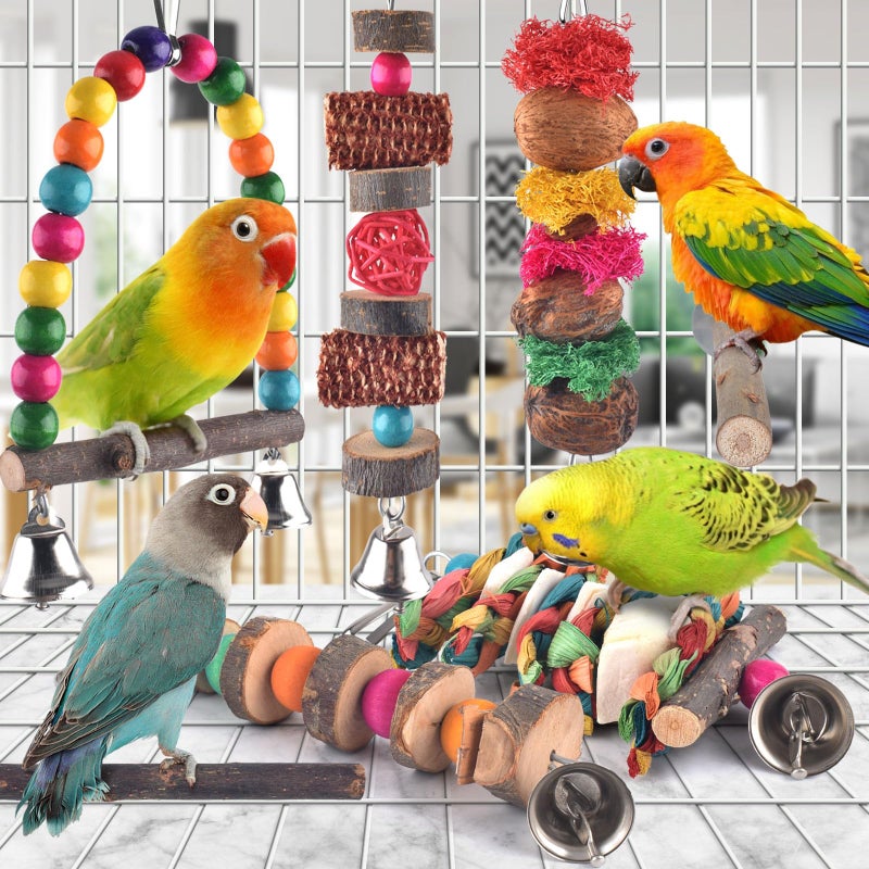 Bissap Bird Chew Toys, 7 Packs Parakeet Natural Wood Toys Parrot Hanging Cage Toy Perch Stand for Small Birds Conure Cockatiel Parrotlet Lovebird Budgie - Image 2