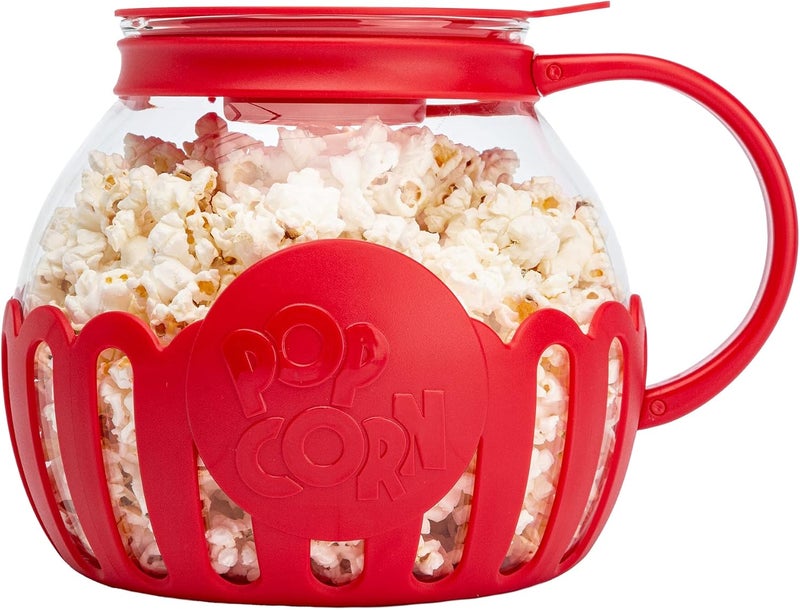 Ecolution Patented Micro-Pop Microwave Popcorn Popper with Temperature Safe Glass, 3-in-1 Lid Measures Kernels and Melts Butter, Made Without BPA, Dishwasher Safe, 3-Quart, Red - Image 1