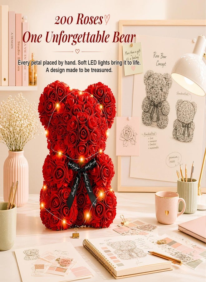 Otlonpe Preserved Artificial Roses Flowers Bear, Forever Women Gifts for Birthday Christmas Valentines Mothers Day, 9'' Red Rose Flower Small Bear Lamp in Box, Gifts for Women Mom Grandma Daughter - Image 2