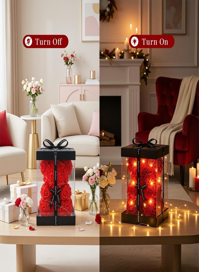 Otlonpe Preserved Artificial Roses Flowers Bear, Forever Women Gifts for Birthday Christmas Valentines Mothers Day, 9'' Red Rose Flower Small Bear Lamp in Box, Gifts for Women Mom Grandma Daughter - Image 3