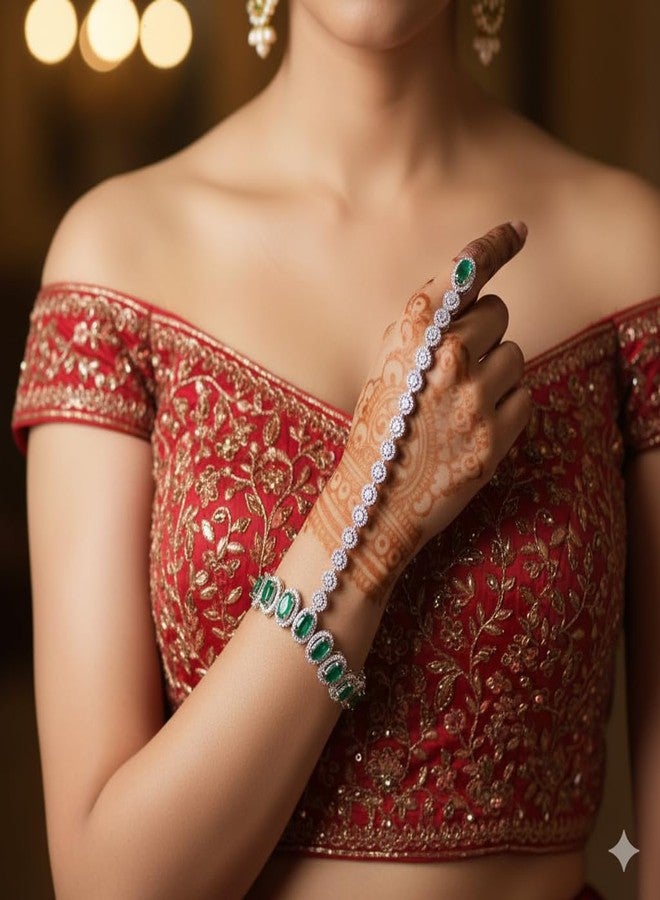 Tanaira سوار تانايرا مطلي بالروديوم مع حلقة - تصميم كريستال أخضر، مجوهرات ألماس أمريكي للنساء - Image 4