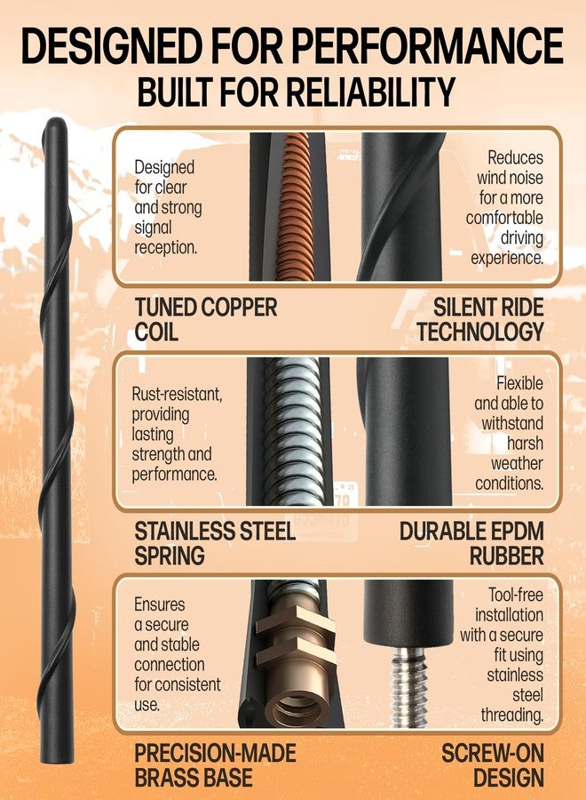 Votex طقم هوائي Votex أسود قصير مطاطي عالمي - مقاوم لغسيل السيارات، سهل التركيب، استقبال مُحسّن بفضل الملف النحاسي، خيوط من الفولاذ المقاوم للصدأ، مرن ومتين، يناسب السيارات والشاحنات وسيارات الدفع الرباعي - رمز المنتج A296VOTEX - Image 3