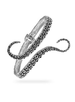 RechicGu Vintage Silver Octopus Tentacle Animal Sea Ocean Hinged Open Bracelet Bangle Cuff Scary Horror Goth  - Image 1