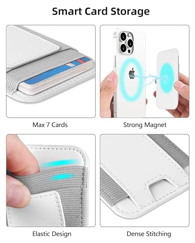 ExtreLife Upgraded for Magsafe Wallet, Strongest Magnetic Wallet for iPhone 17/16/15/14/13/12 Series, Magnetic Card Holder with 2 Card Slots, RFID Blocking, Vegan Leather, Fit 7 Cards, White - Image 3