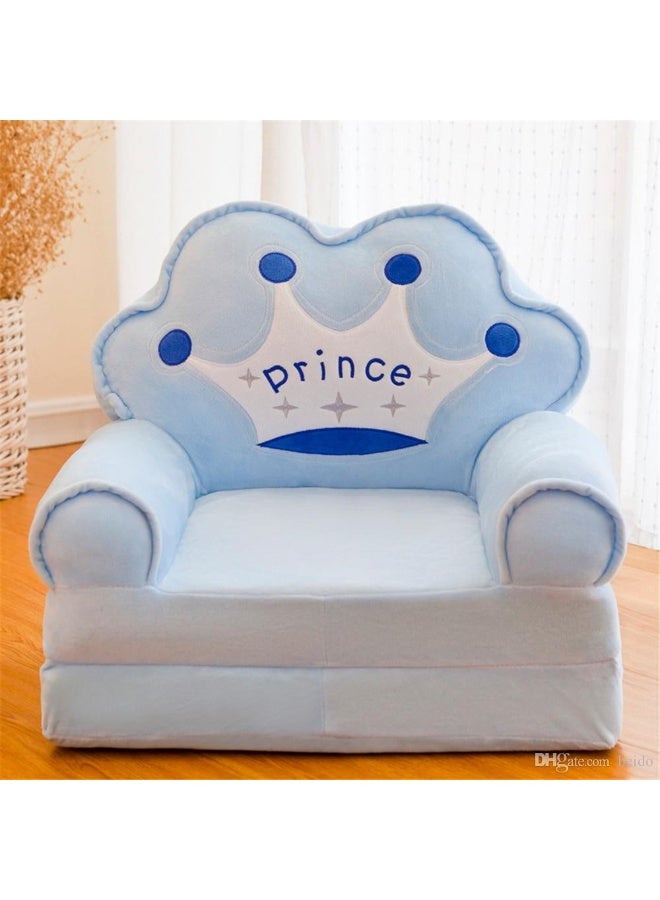 Velvet children's chair in the shape of a crown for princes – soft blue color and comfortable