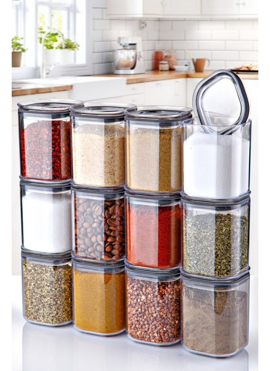 Nandy Home 12 Pieces 180ML. Square Gasketed Labeled Spice Storage Container  - Image 1