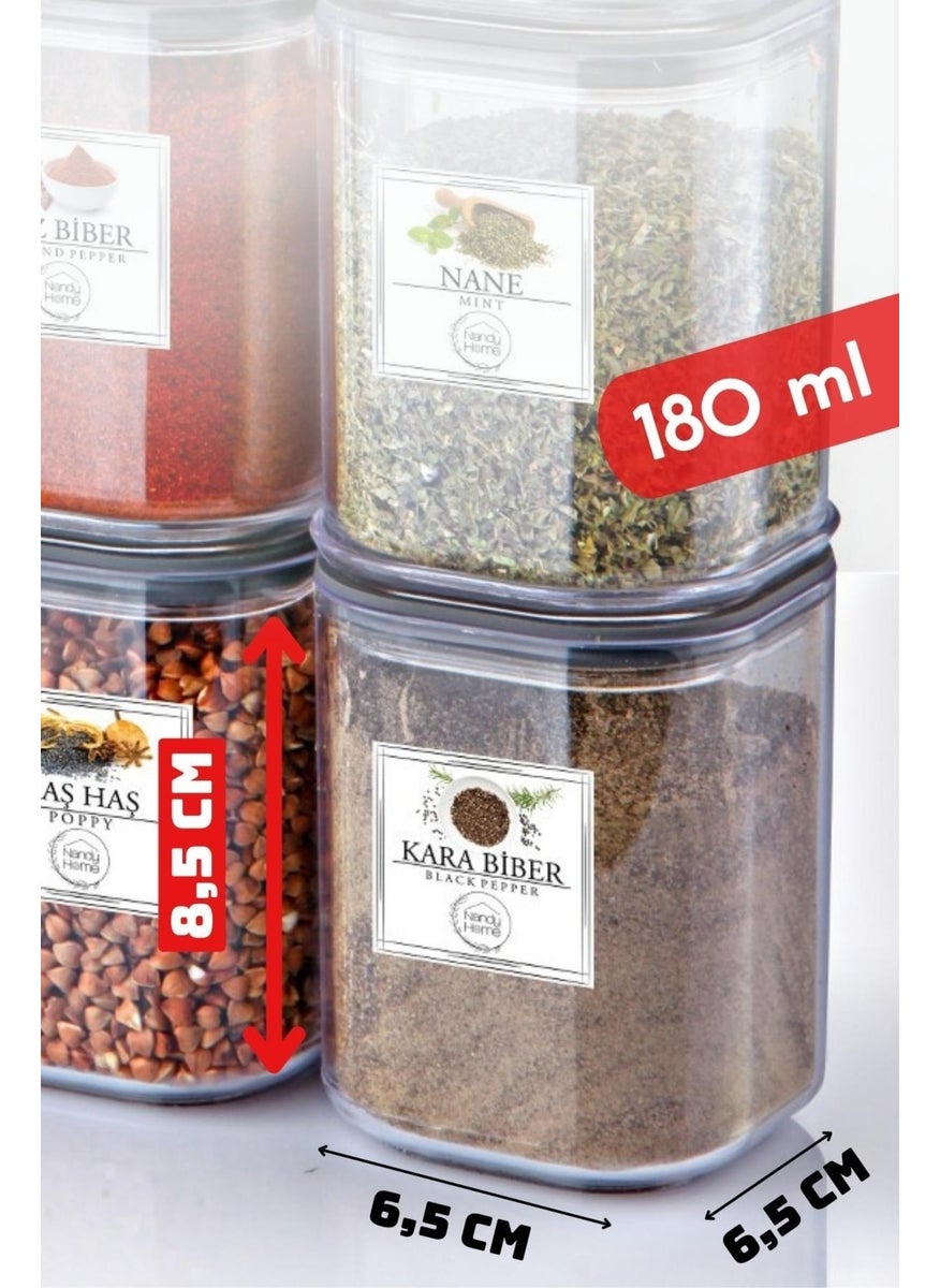 Nandy Home 12 Pieces 180ML. Square Gasketed Labeled Spice Storage Container  - Image 3