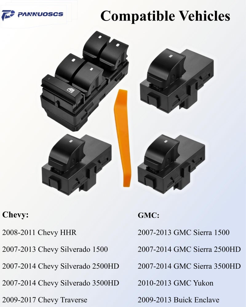 PANNUOSCS Driver Side Power Master Window Switch & 3 Pcs Passenger Window Switches Compatible with 2007-2013 Chevy Silverado Traverse/GMC Sierra 1500 2500HD 3500HD/2010-2013 Yukon/2008-2011 HHR OE 20945129 - Image 4