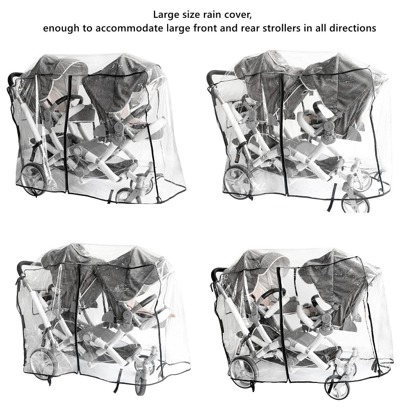 Ezkindheit Double Stroller Rain Cover,Rain Cover for Double Tandem Stroller,Big Size Universal Rain and Wind Cover - Image 4