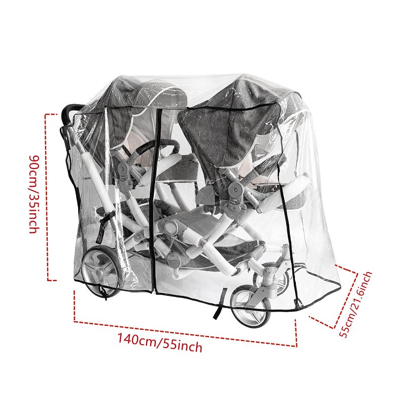 Ezkindheit Double Stroller Rain Cover,Rain Cover for Double Tandem Stroller,Big Size Universal Rain and Wind Cover - Image 5