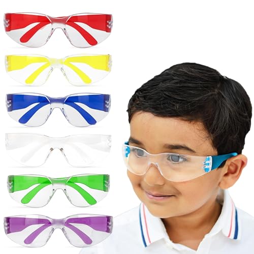 BISON LIFE Safety Glasses for Kids 6 PAIRS | ANSI Z87 Impact and Scratch Resistant, Clear Lens Assorted Color Temples, Child Youth Size Science Glasses with 6 Color Variety - Image 1
