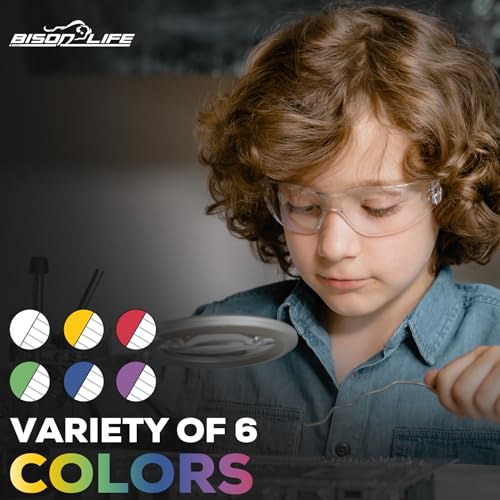 BISON LIFE Safety Glasses for Kids 6 PAIRS | ANSI Z87 Impact and Scratch Resistant, Clear Lens Assorted Color Temples, Child Youth Size Science Glasses with 6 Color Variety - Image 3